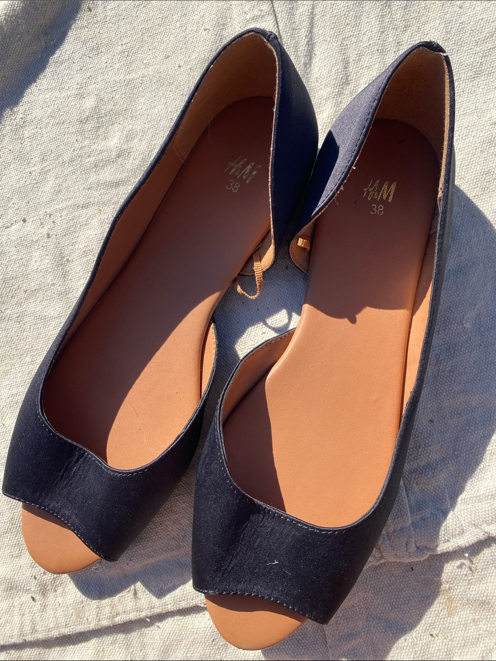 H&M Navy Peep-Toe Flats with Tan Insole